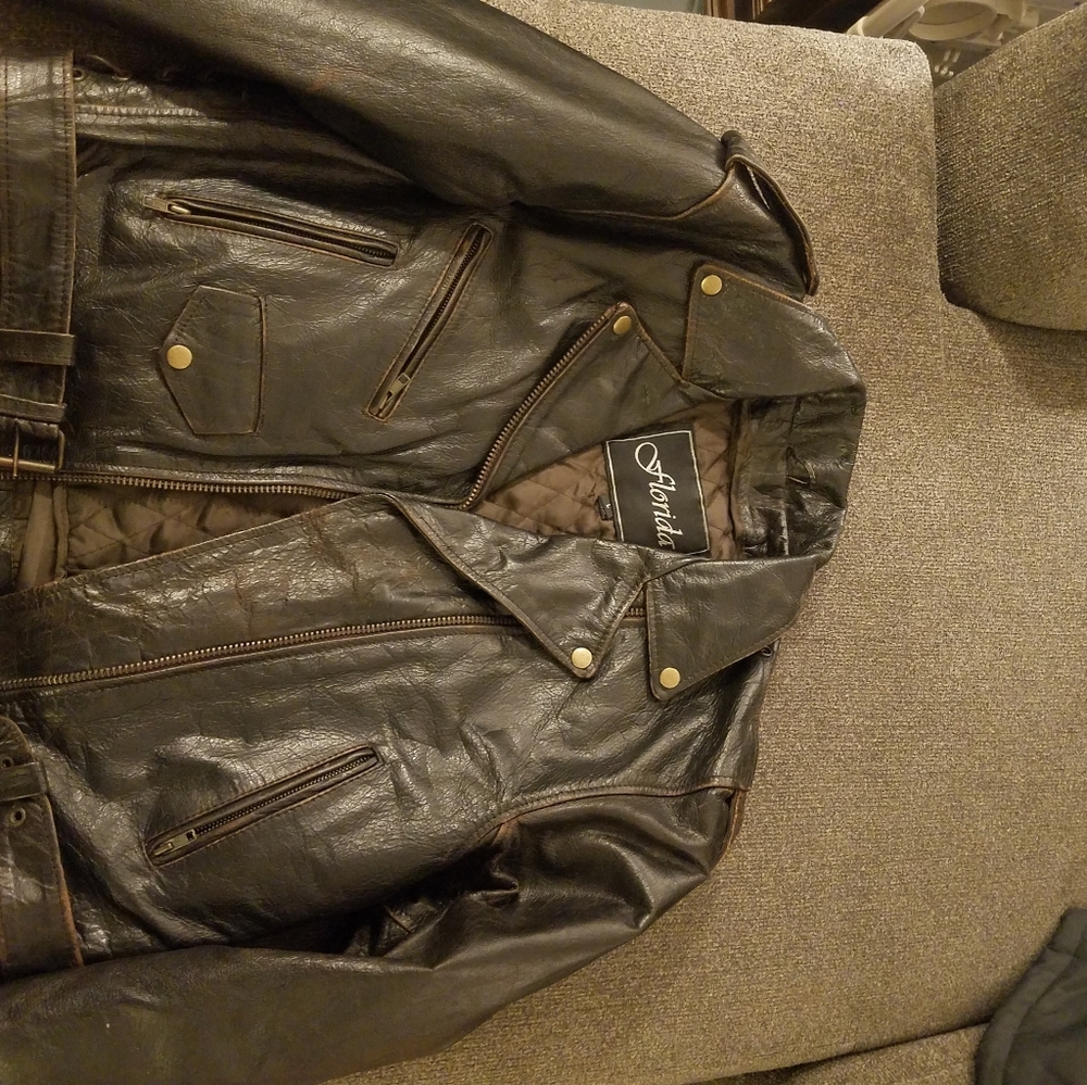 Distressed leather coat